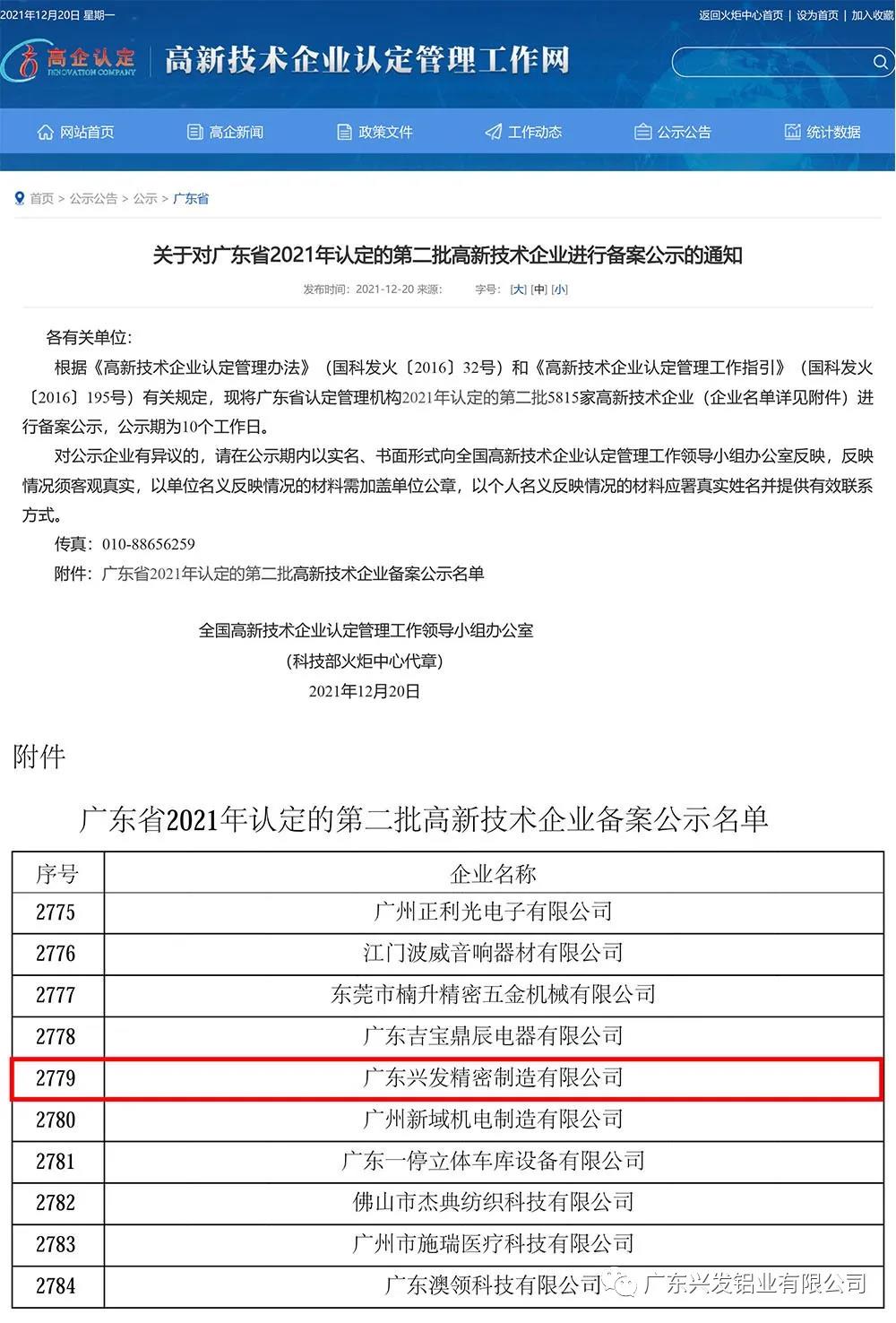 喜讯🤱🏼！兴发铝业、兴发精密制造🪿、兴发河南子公司3家企业通过国家高新技术企业认定